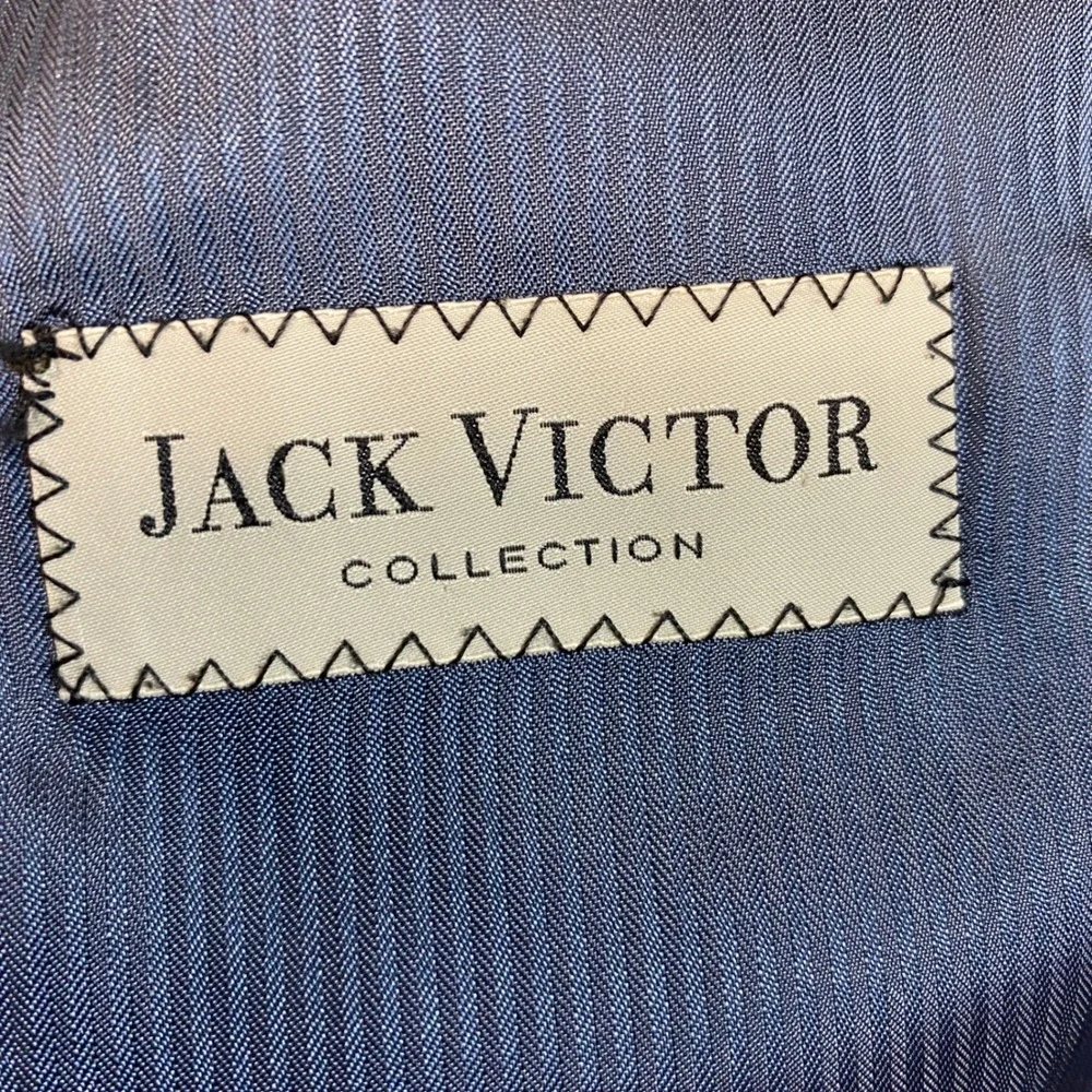 Jack Victor Mens 44L Blazer Navy Blue Windowpane Super 120s Wool Sport Coat 44 L